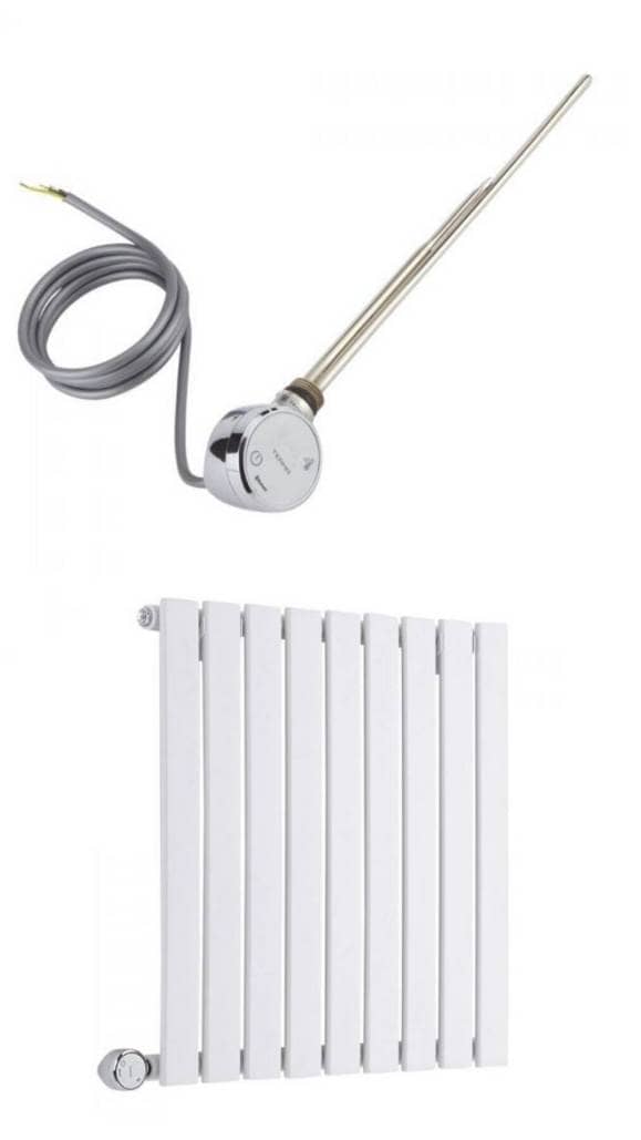 Electric heating element above Milano Aruba white radiator
