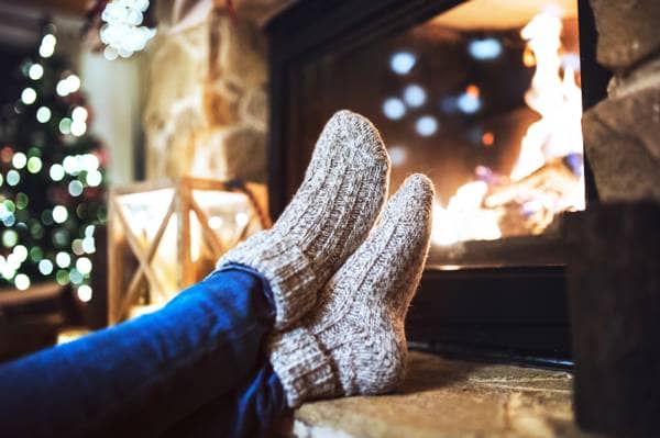 feet up in front of the fire