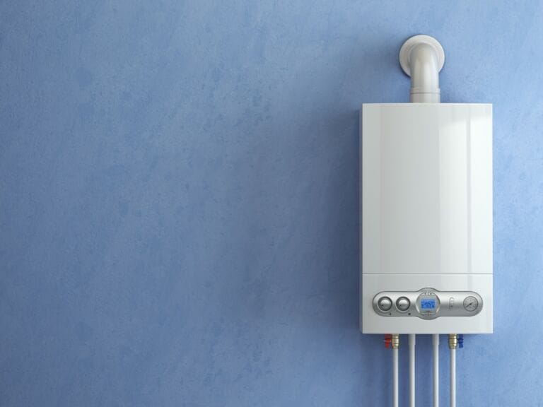 White gas boiler on blue background