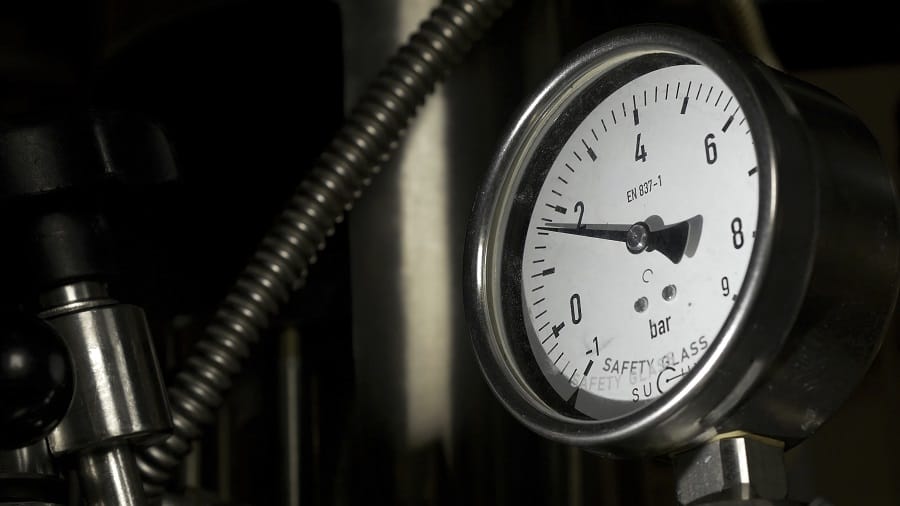Closeup image of pipeline pressure gauge barometer Closeup image of pipeline pressure gauge barometer