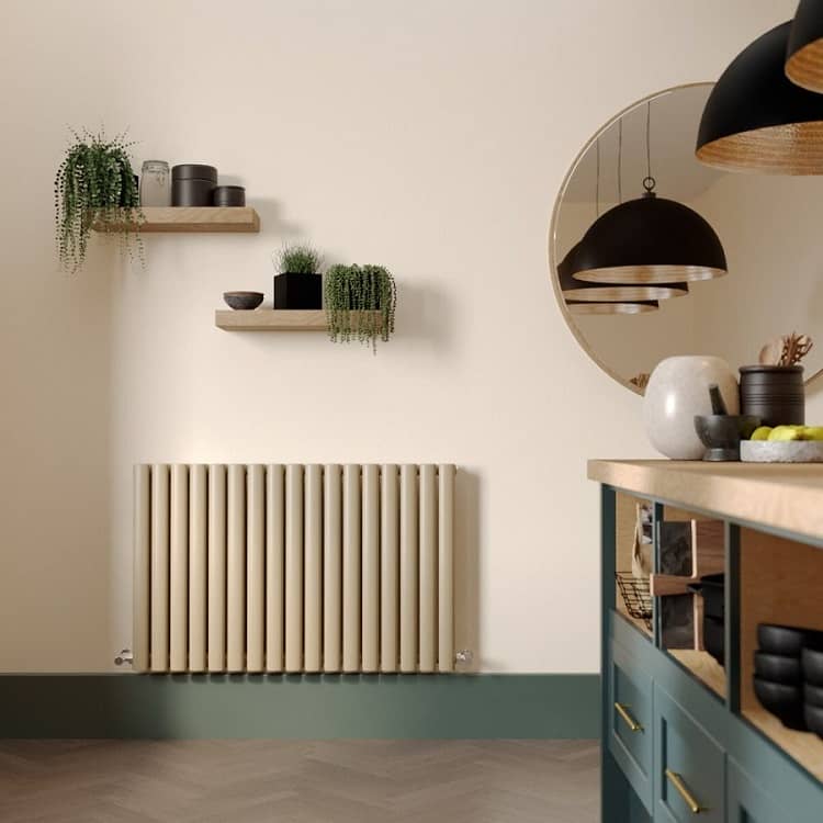 a stylish cream coloured radiator in a modern kitchen space