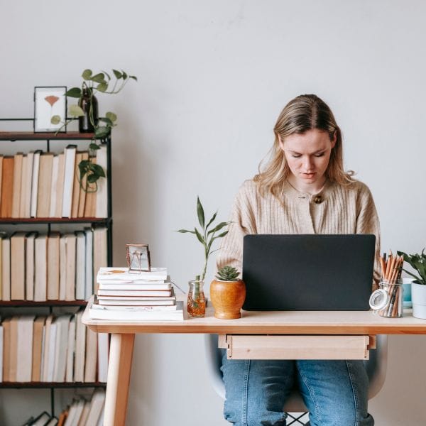 woman on a computer at home