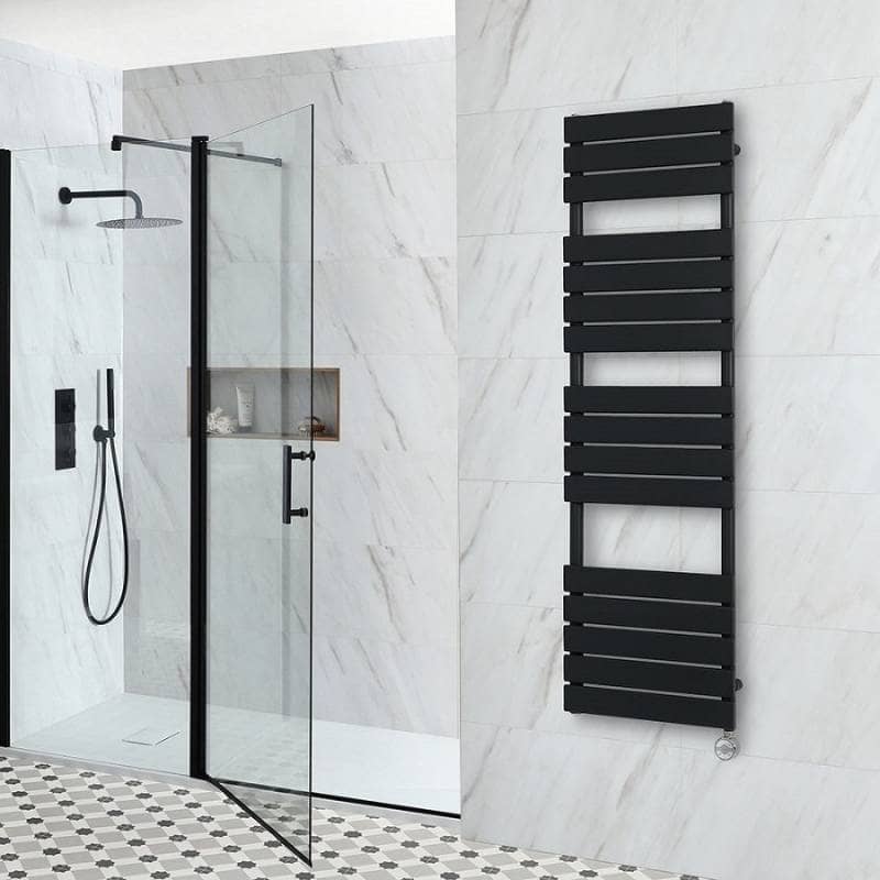 Milano Lustro electric black flat panel designer electric towel rail