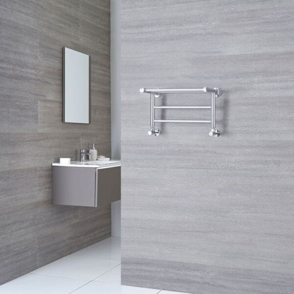 Milano Pendle chrome heated towel rail with heated shelf Milano Pendle chrome heated towel rail with heated shelf