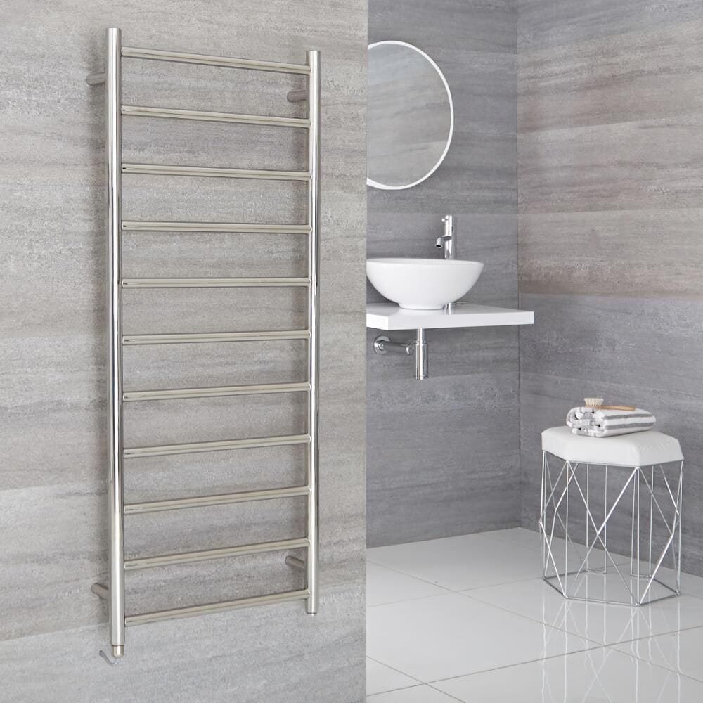 Milano Esk electric stainless steel flat heated towel rail Milano Esk electric stainless steel flat heated towel rail