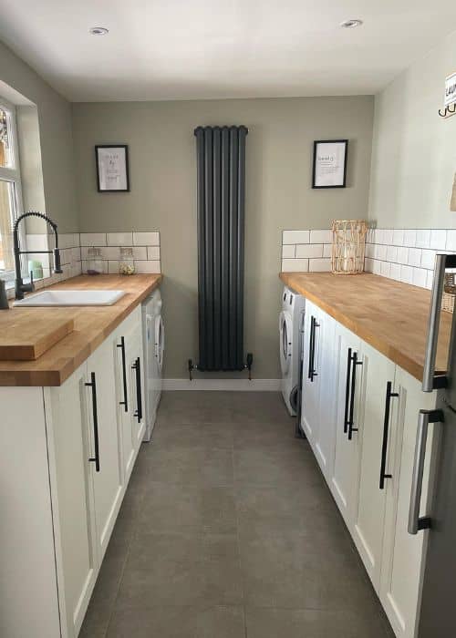 slim anthracite radiator in a long kitchen