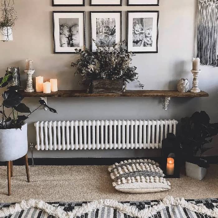 Low level Milano Windsor radiator under a shelf low level traditional colum radiator under a radiator shelf