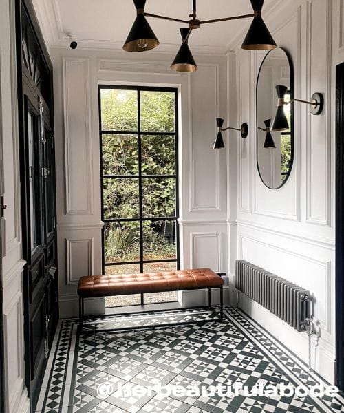 low level traditional anthracite radiator in stylish home