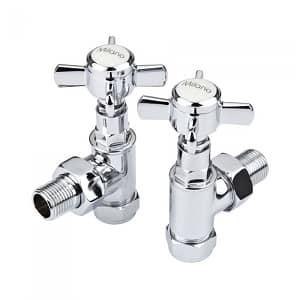 two chrome manual radiator valves side by side