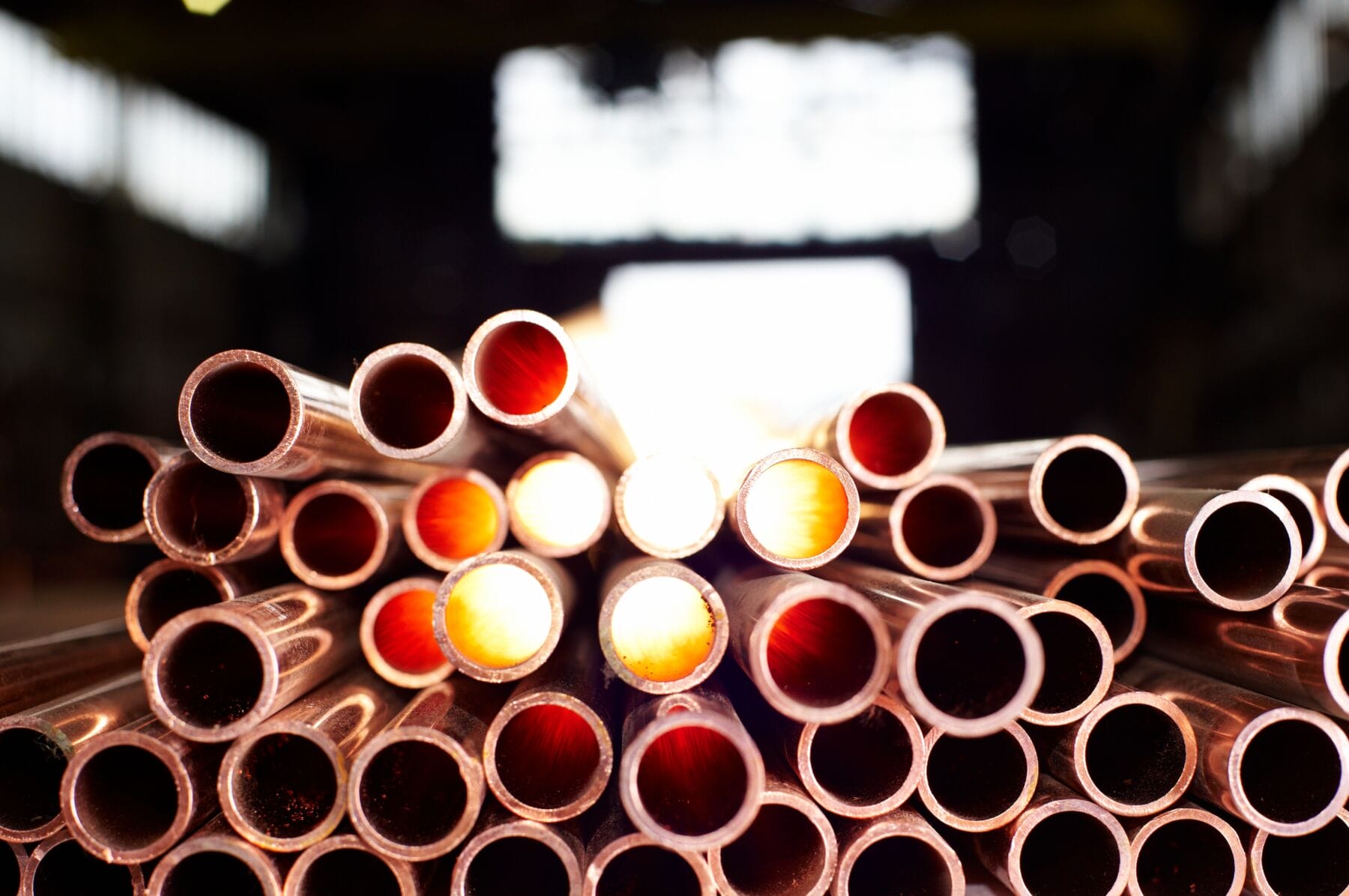 Copper heating pipework A stack of copper pipes