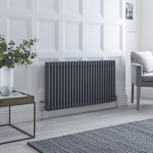 Milano Windsor Horizontal Triple Column Anthracite Cast Iron Radiator