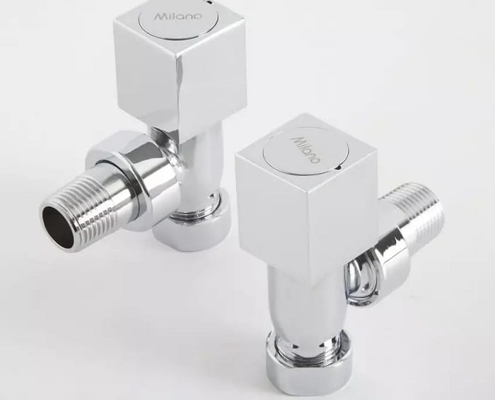 Milano chrome radiator valves a pair of Milano square radiator valves