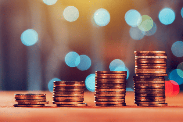 a stack of copper coins