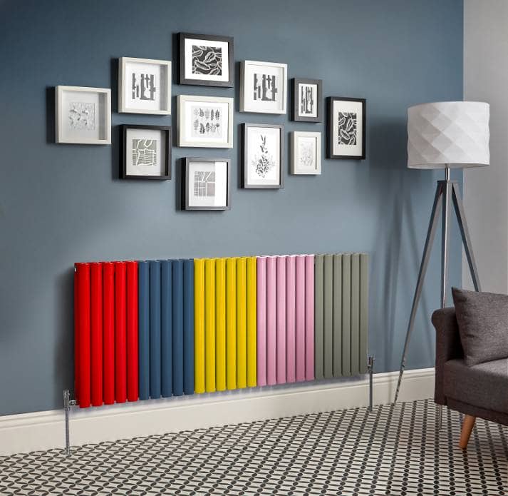 multi coloured radiator on a wall in a lounge
