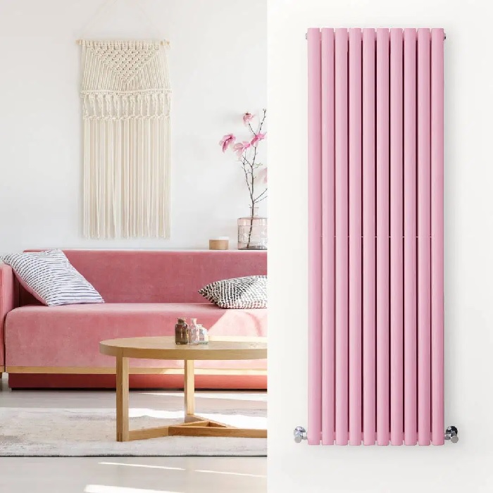 pink radiator in pink living room