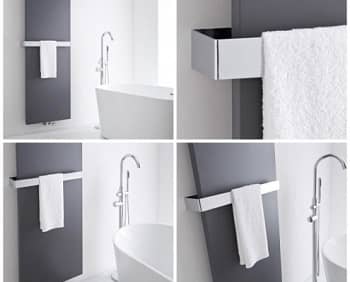 4 images in one showing a radiator with a towel rail