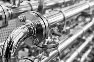 Stainless steel pipework Close up of stainless steel heating pipes