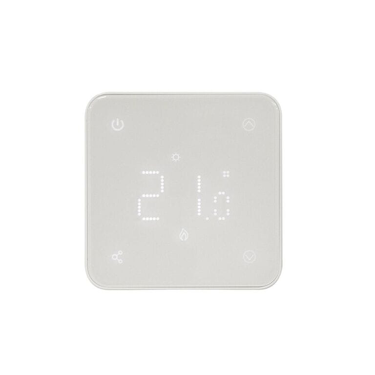 Milano Connect white backlit wifi thermostat for electric heating on plain white background