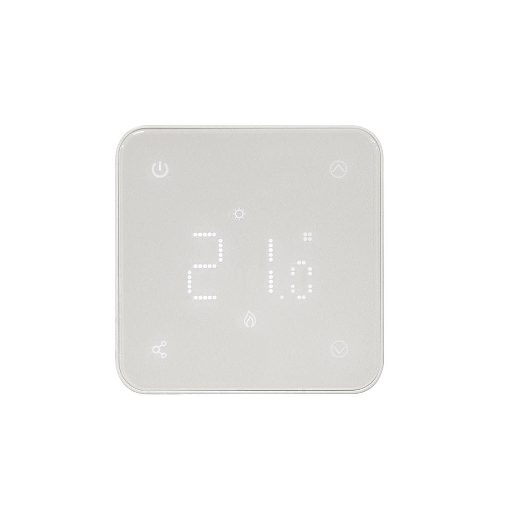 Milano Connect white backlit wifi thermostat for electric heating on plain white background