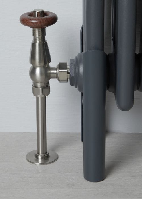 close up of a satin radiator valve