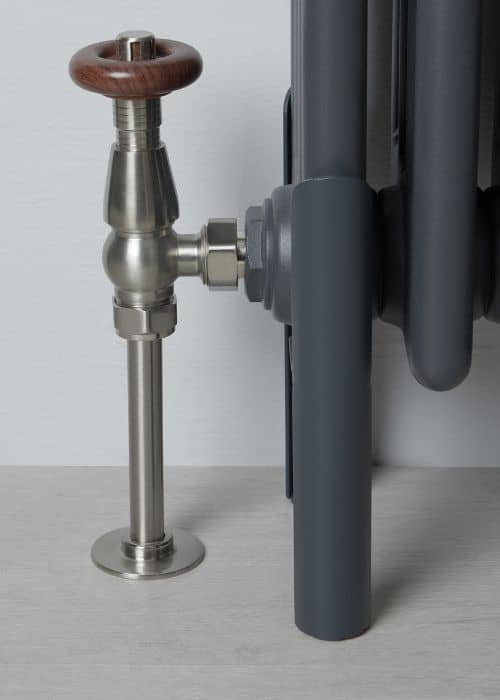 close up of a satin radiator valve