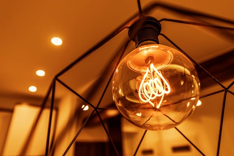 Decorative Interior Lighting. Elegant Illuminated Bulb in the Room. Decorative Interior Lighting. Elegant Illuminated Bulb in the Room.