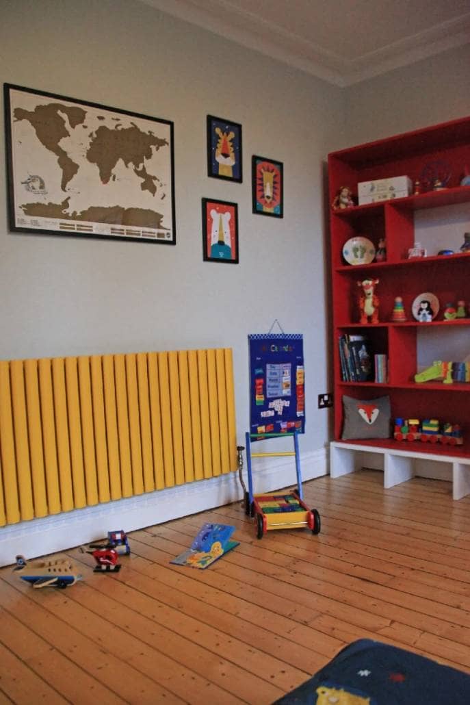 Fresh Start Living - Colourful Rainbow Childrens Bedroom 2 yellow radiator in a playroom